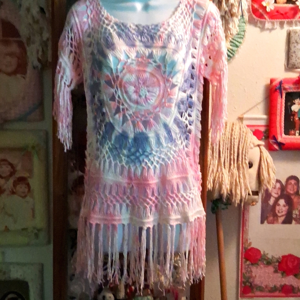 Beautiful,Crochet,Knit,Tie Dye,Pink,White & Purple Swimsuit/Beach Coverup💟💕